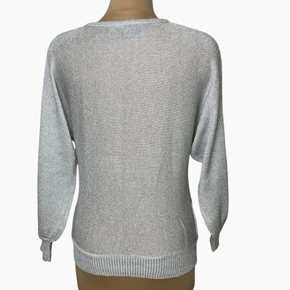 Joyce Sportswear Sweater Size Small Silver Metallic Lightweight Knit Sparkle Vtg - Picture 2 of 5